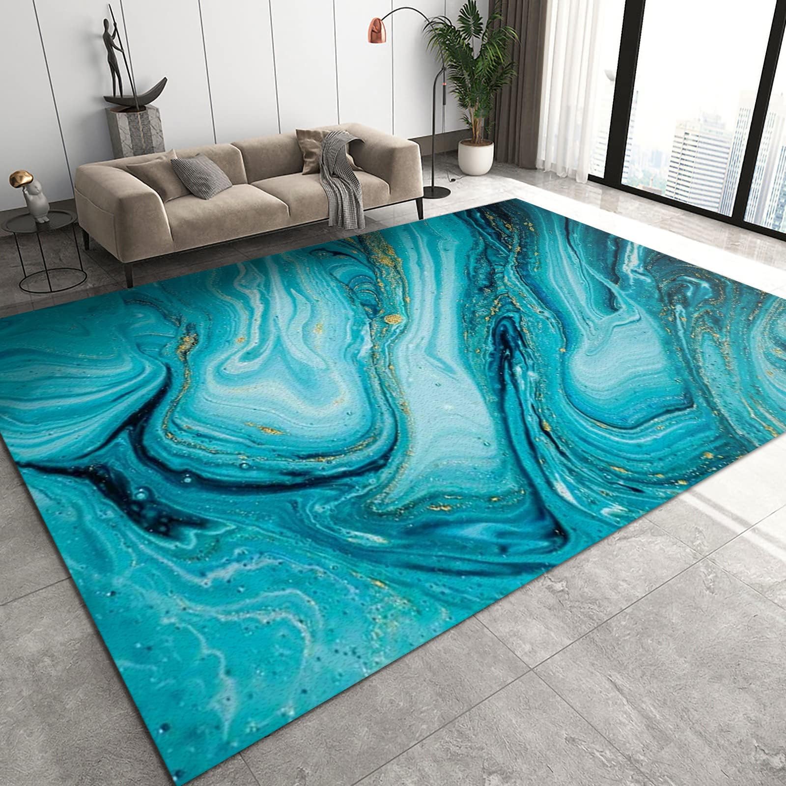 Amazon｜ターコイズブルーのストライプのデザイナーラグ、ファッション